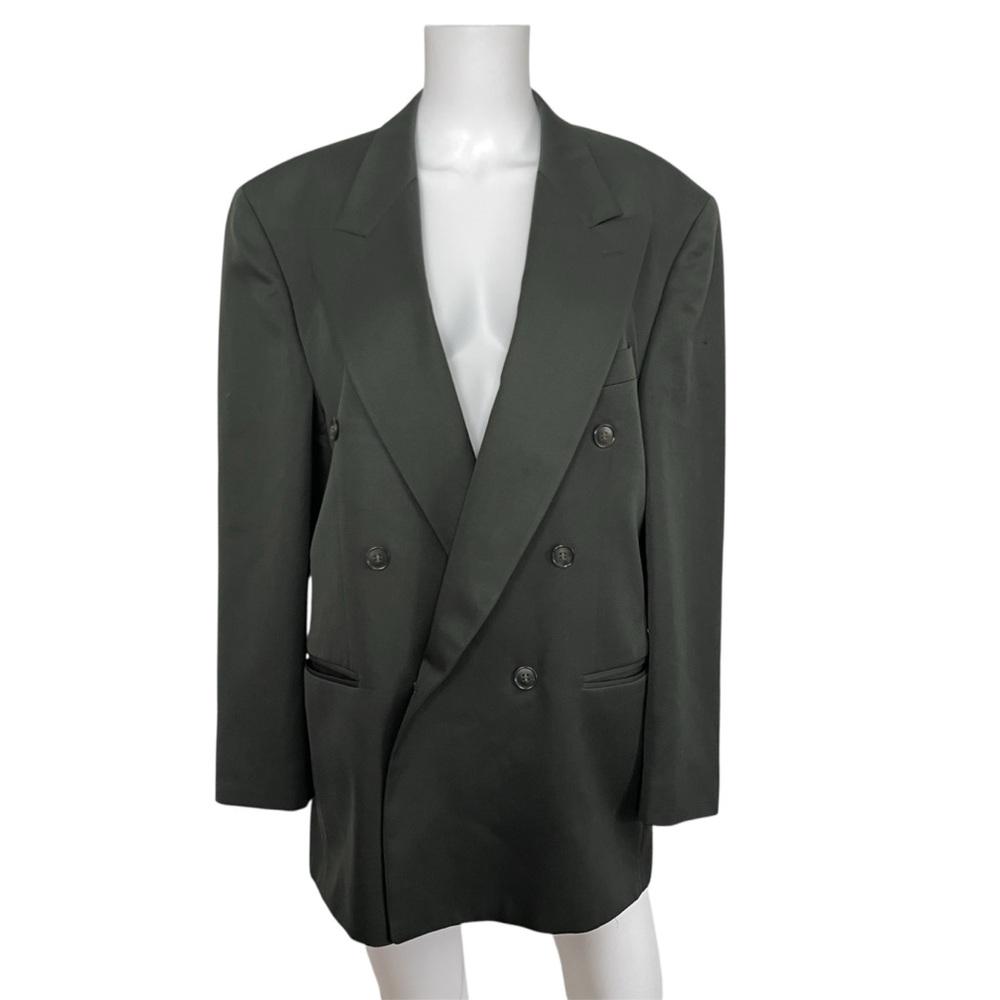 Vintage Brandini Double Breasted Blazer Green Wool Made in Canada Size 40R